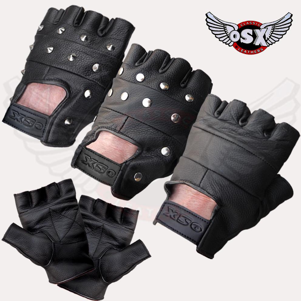 Leather Fingerless Gloves Biker Driving Cycling Wheelchair OSX Rawhide