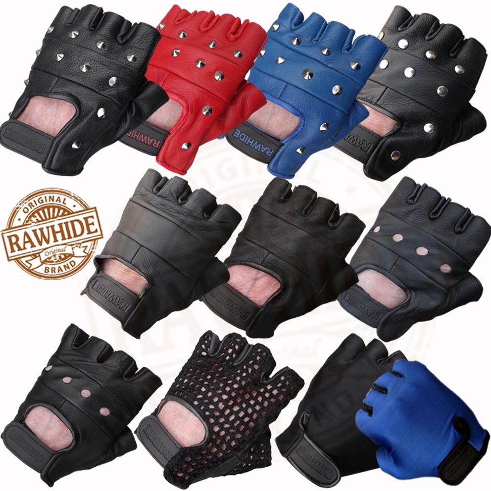 Leather Fingerless Gloves Bikers Gym Driving Cycling Wheelchair Users