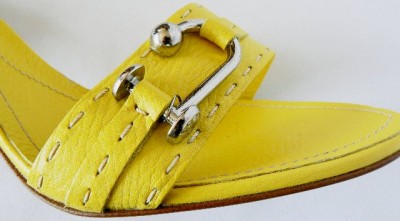  Fashion Retail on New Bcbg Max Azria Yellow Leather Slide Sandal Shoe 8 5   Ebay