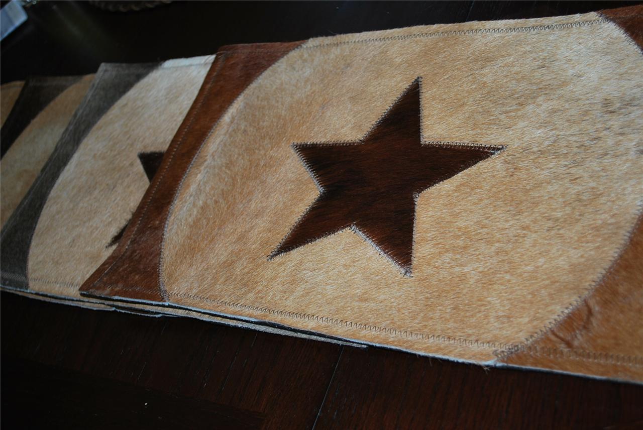New Western Cowhide Texas Star Placemats Set Dinning Cowhide Decor