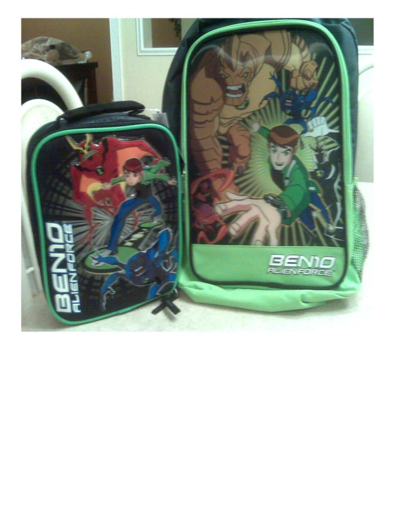 BEN 10 SCHOOL BACKPACK & LUNCH BOX BAG NEW 2010 Green