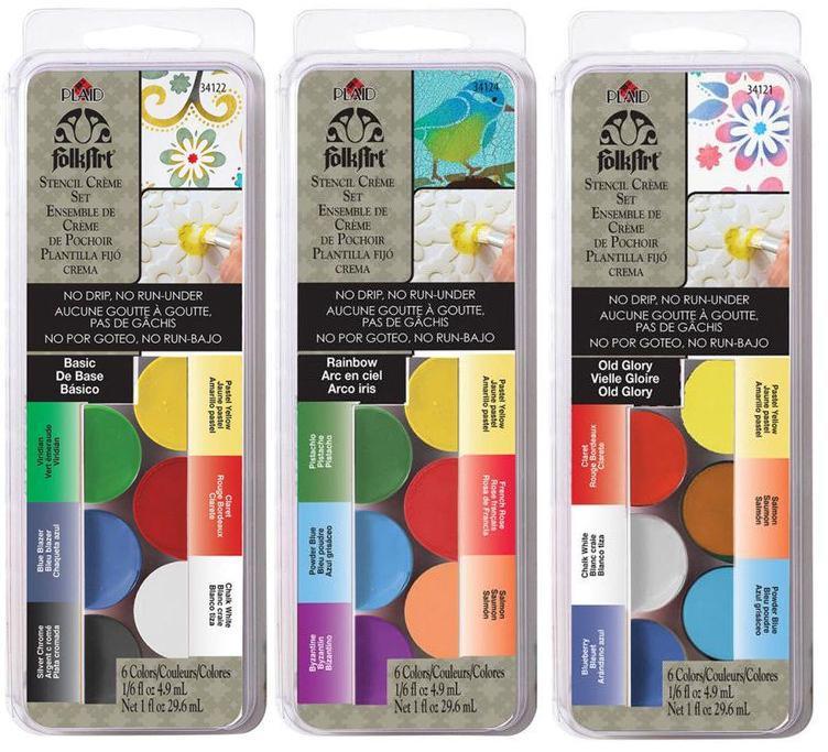 (3) FolkArt STENCIL CREME Basic,Old Glory, Rainbow DIY OilBased Dry