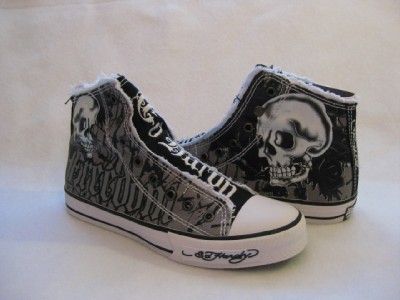 Ladies Fashion Shoes Size Canvas Hightop on Ed Hardy Women S Grey Sneaker Tennis Shoe Sneaker Canvas Size 7 Eur 38