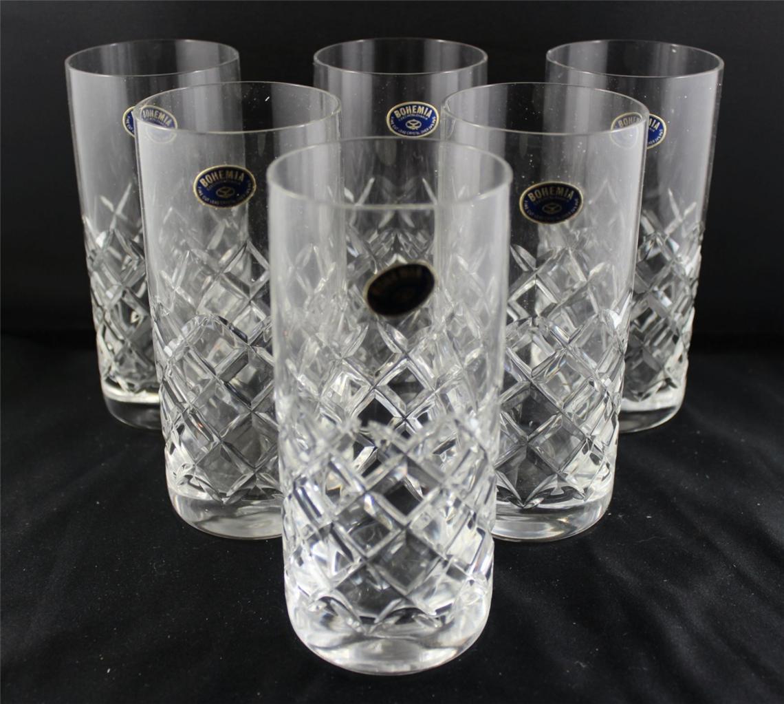 Stunning Bohemia Diamond Cut Crystal Highball Tumblers Boxed eBay