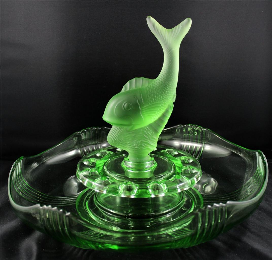 Antique Art Deco Green Depression Glass Fish Float Bowl eBay