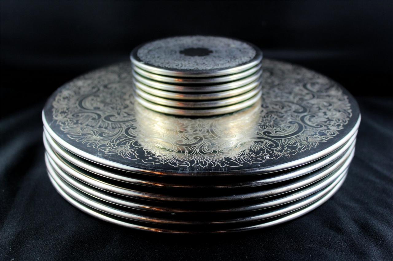 Vintage Strachan Silver Plate Placemats & Coaster Set eBay