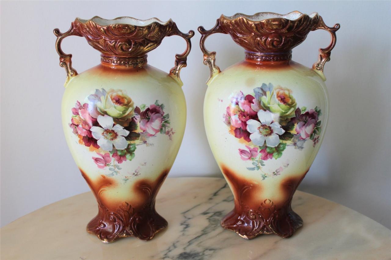 Antique English Rose Porcelain Double Handled Mantle Vases eBay