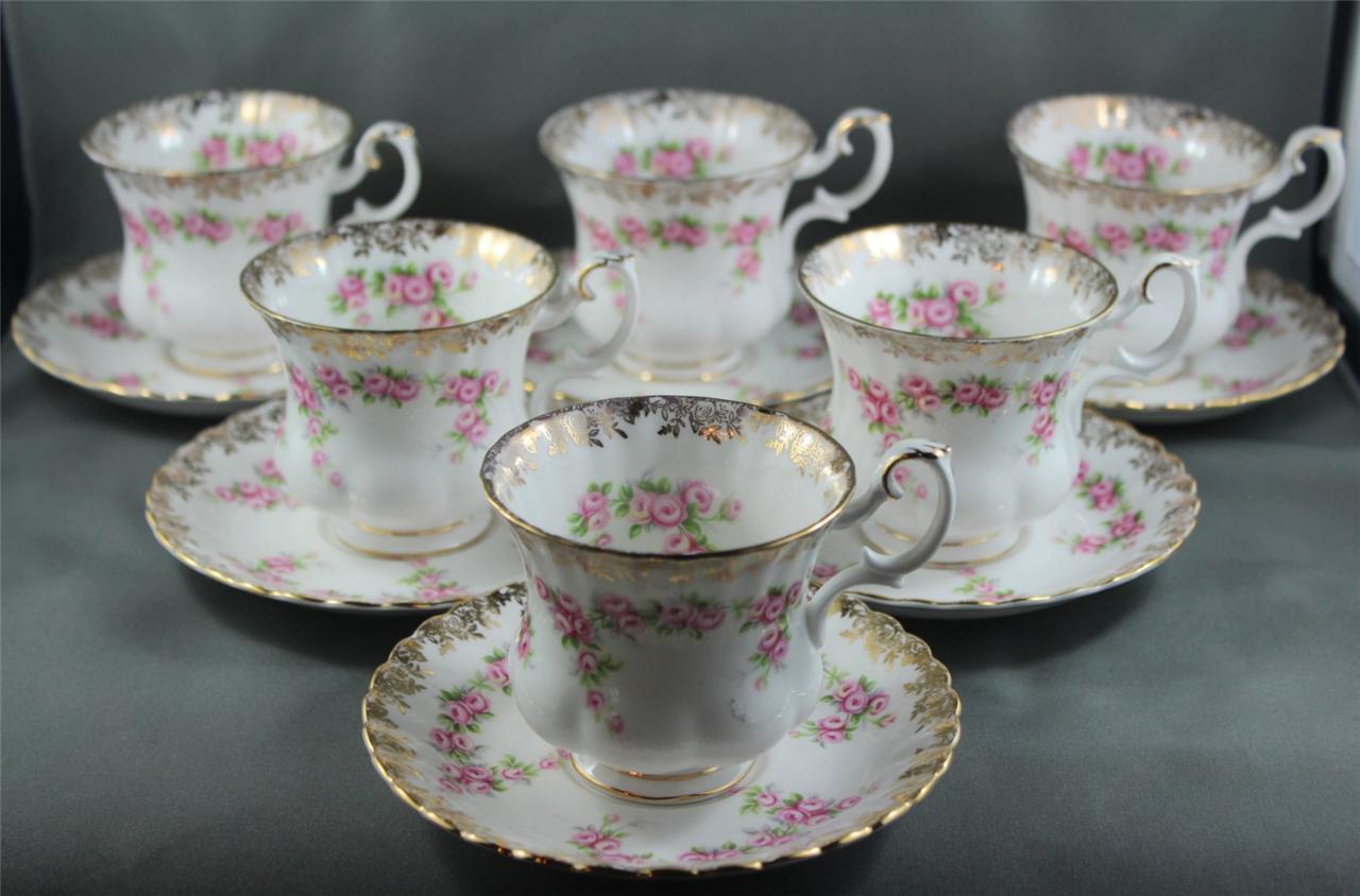 Royal Albert England DIMITY ROSE Bone China Cup & Saucer Set (6) eBay