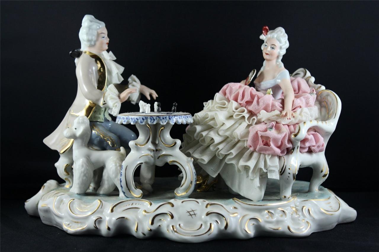Antique Dresden Porcelain Man & Lady Playing Chess Figurine eBay