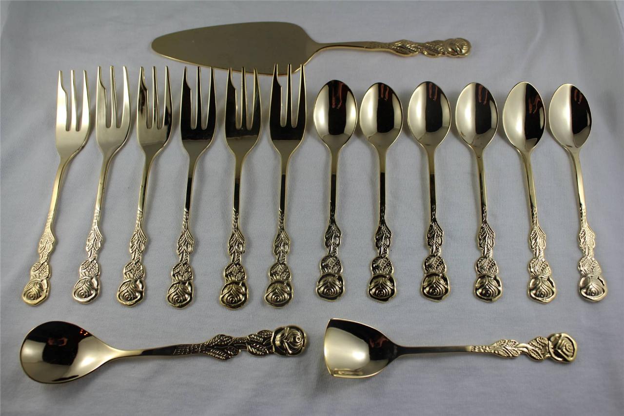 Vintage 15pc Gold Plated Rose Afternoon Tea Cutlery Set eBay