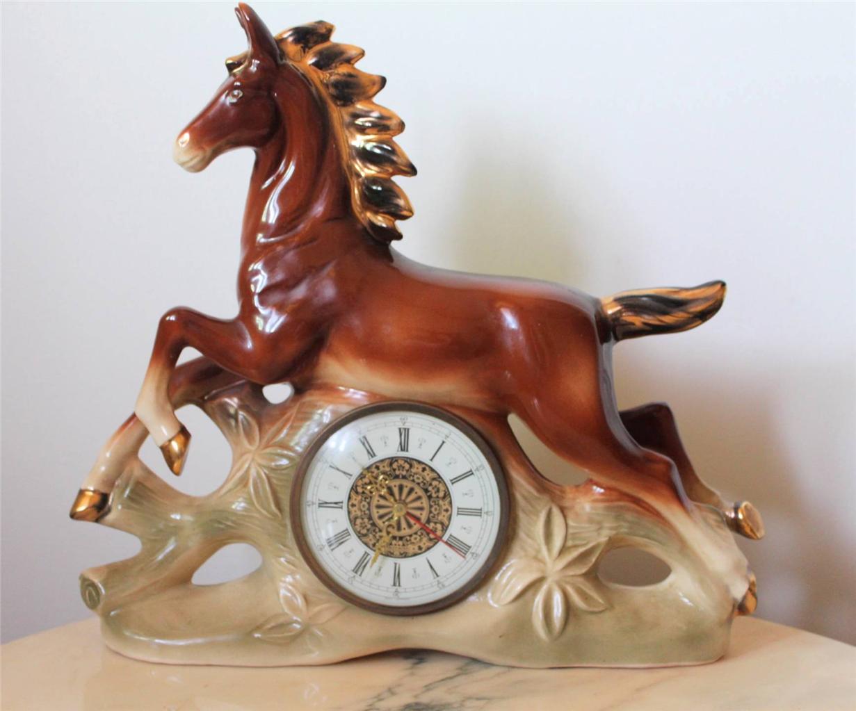 Vintage Jema Holland Porcelain Horse Mantle Clock eBay