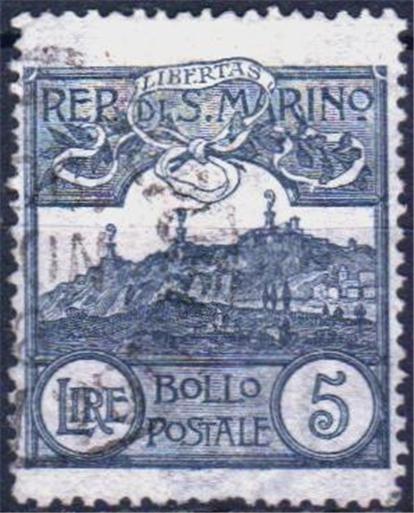 (u) San Marino 1903: VEDUTA [Lire 5; Canc] Centrato €360/540€ Tiratura 10.000 - Foto 1 di 1
