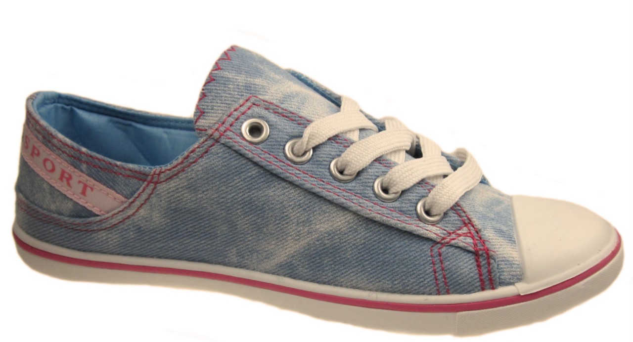 LADIES DENIM BLUE CANVAS PUMPS TRAINERS FLAT SHOES SIZE UK 38