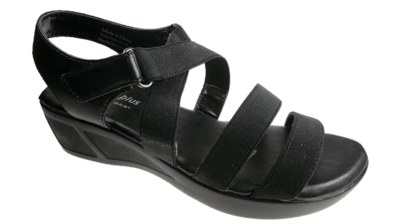 LADIES VELCRO STRAPPY WEDGE SANDALS MEMORY FOAM INSOLE BLACK SIZE 311