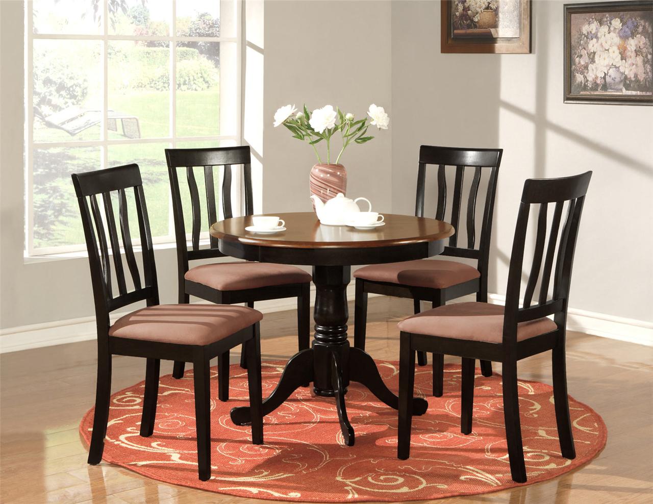 5 PC ROUND TABLE DINETTE KITCHEN TABLE amp; 4 CHAIRS OAK  eBay