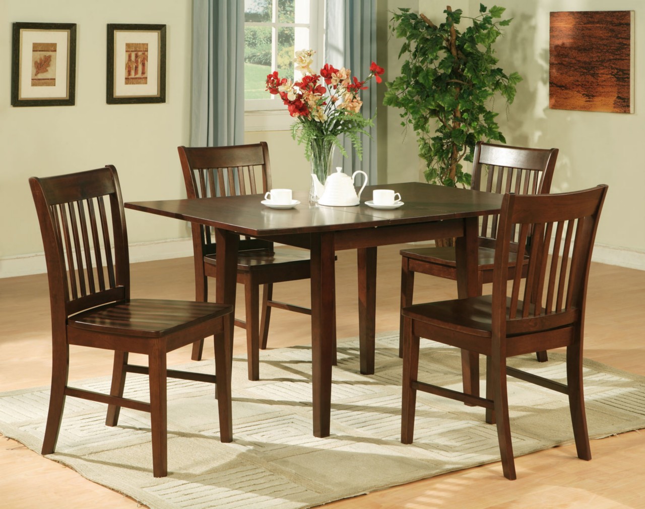 5PC RECTANGULAR KITCHEN DINETTE TABLE 4 CHAIRS MAHOGANY  eBay