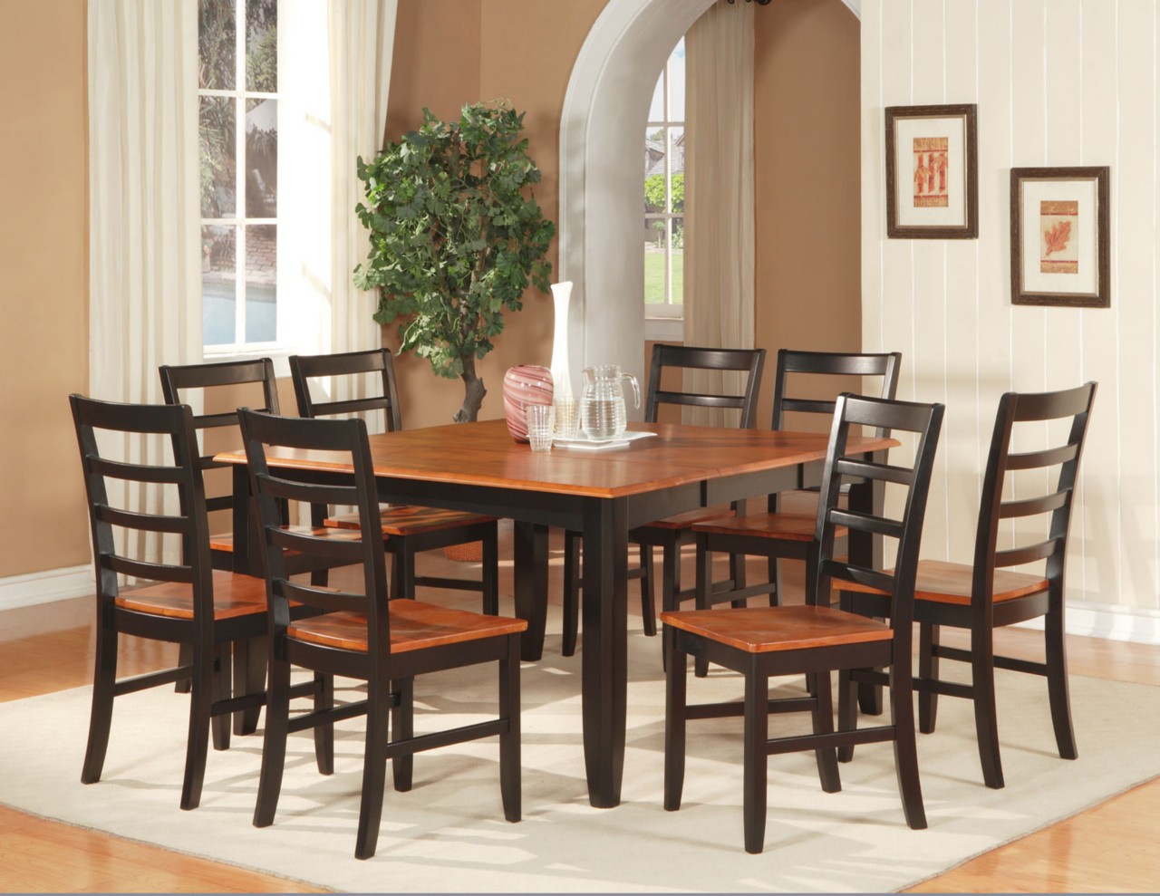 7 PC SQUARE DINETTE DINING ROOM SET TABLE WITH 6 WOOD SEAT CHAIRS