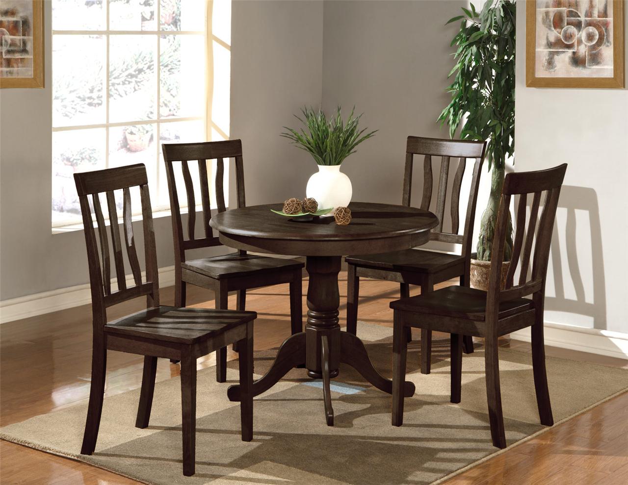 5PC DINETTE KITCHEN SET 36" ROUND TABLE WITH 4 WOOD SEAT ...