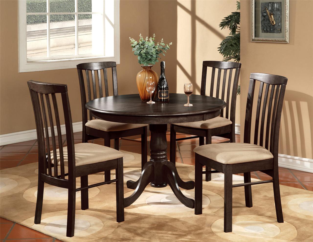 5pc-round-42-kitchen-dinette-set-table-and-4-wood-or-upholstered