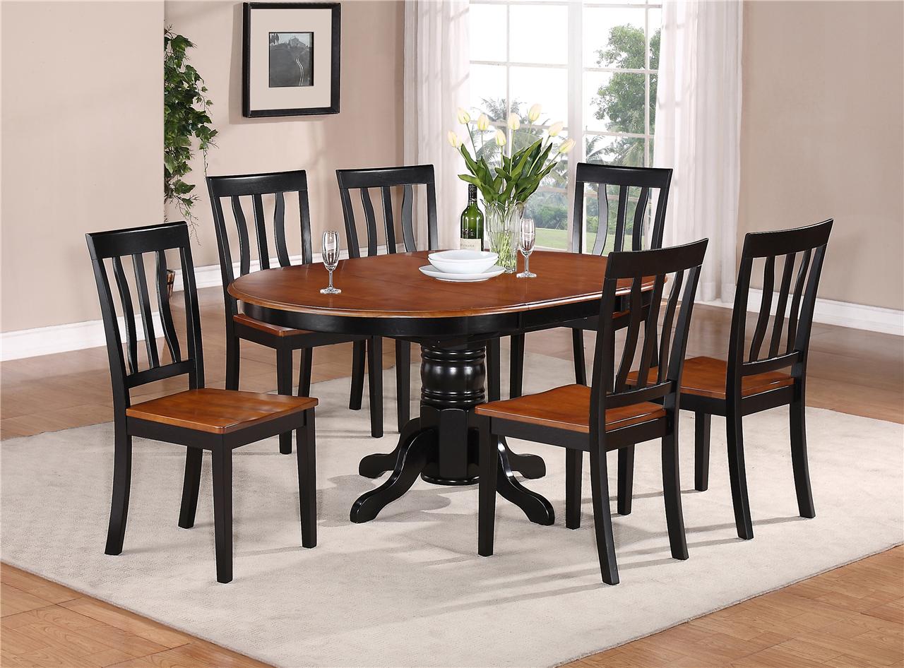 7PC OVAL DINETTE KITCHEN DINING SET TABLE w/ 6 WOOD SEAT 