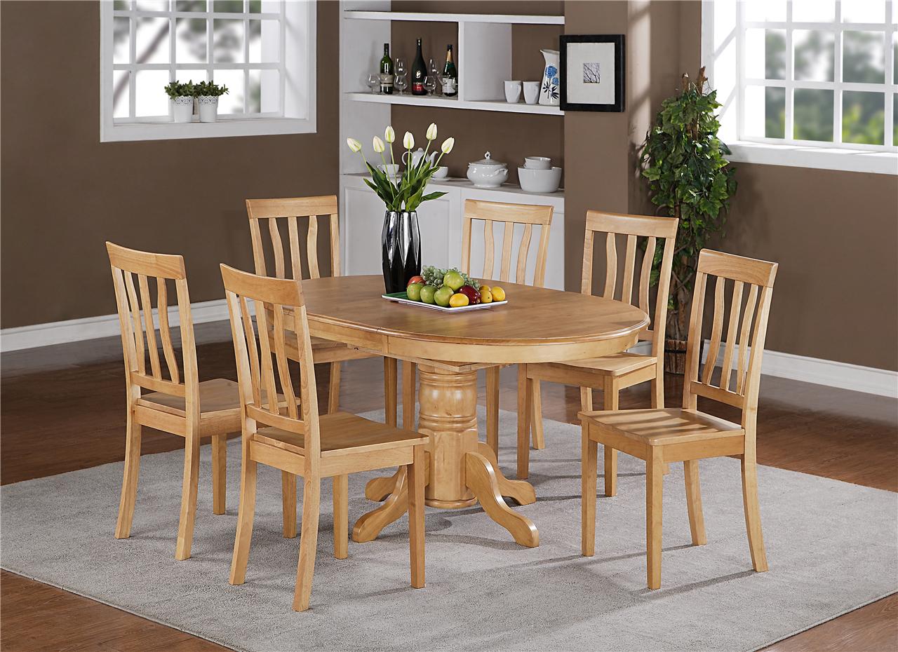 7PC BERLIN OVAL KITCHEN DINETTE DINING SET TABLE WITH 6 WOOD SEAT