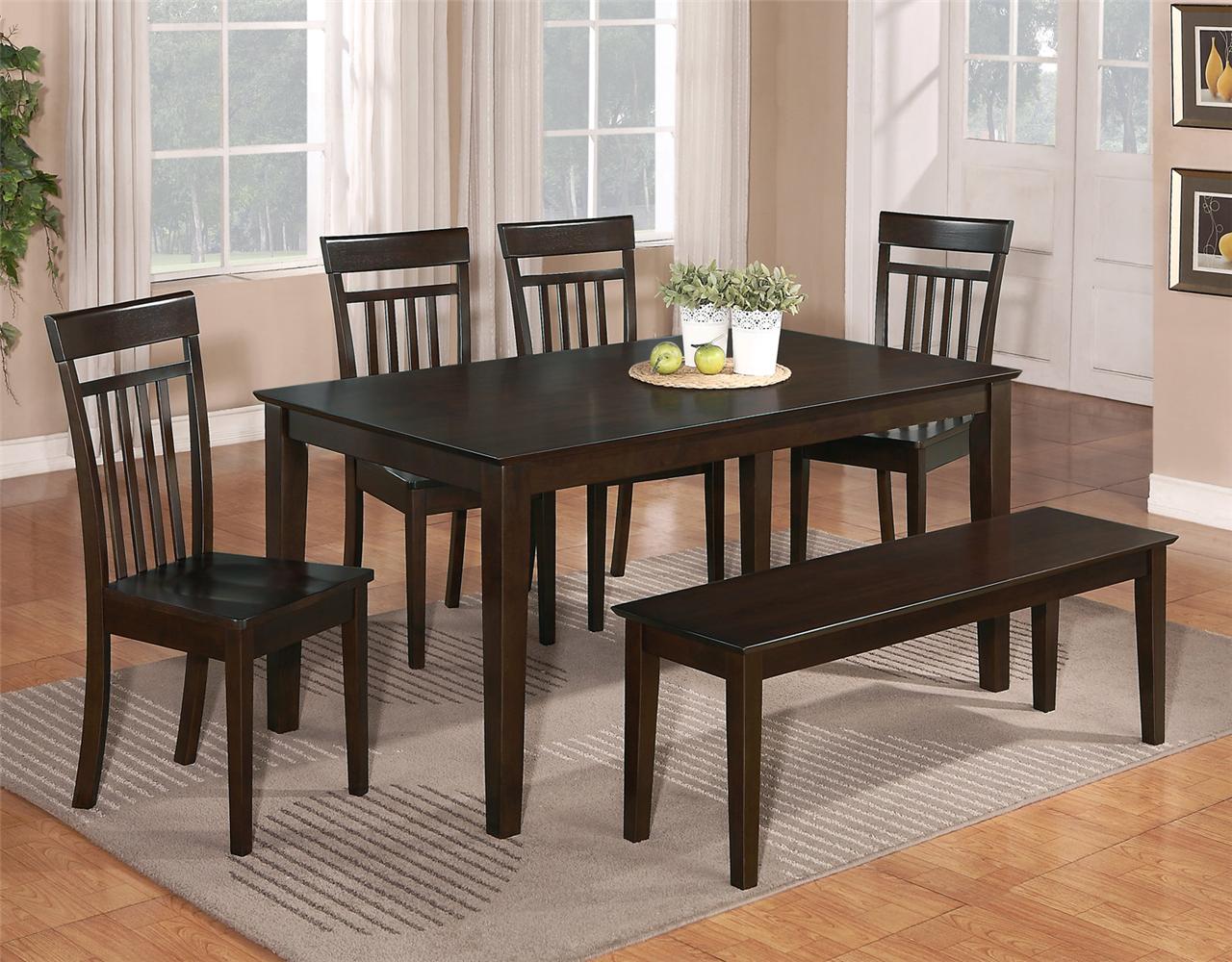 6 PC DINETTE KITCHEN DINING ROOM SET TABLE w/4 WOOD CHAIR and 1 BENCH