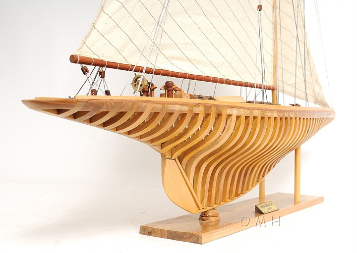  Exposed Ribs Open Hull Wood Model 38" America's Cup Yacht Sailboat