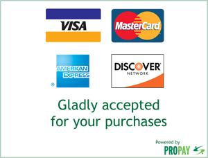 We Accept Mastercard, Visa,
  Discover®, American Express® Credit Cards