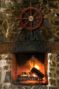 Teak Wooden Boat Ships Wheel Brass Center Fireplace