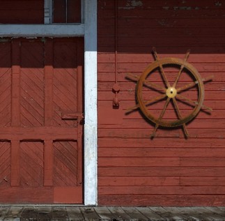 Large Wooden Boat Ship Steering Wheel Brass Center