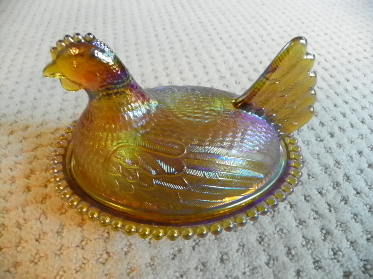 Yellow Chicken/Hen Carnival Glass Candy Dish eBay