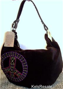 LUCKY BRAND Brown Sugar BLACK Peace Hobo PURSE Bag $99