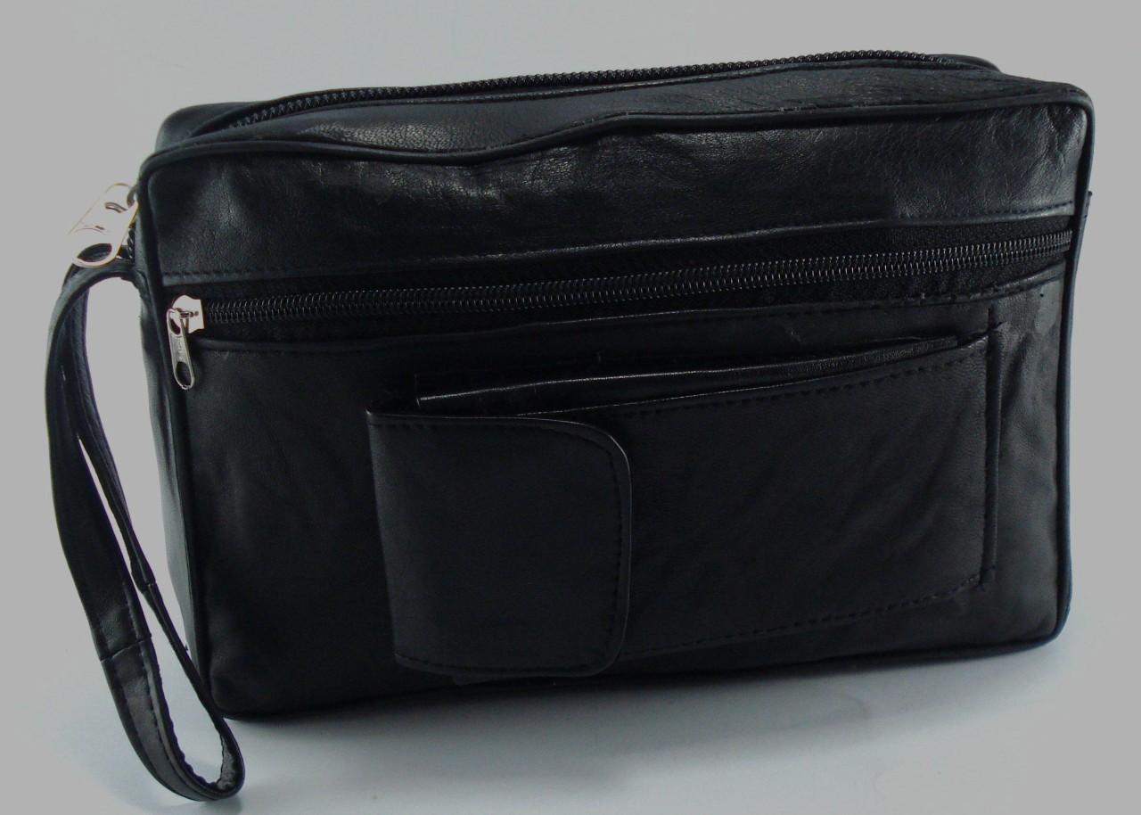 Just Leather Mens Genuine Leather Wrist Bag Wash Toiletry Bag Wrist Strap AW1 | eBay