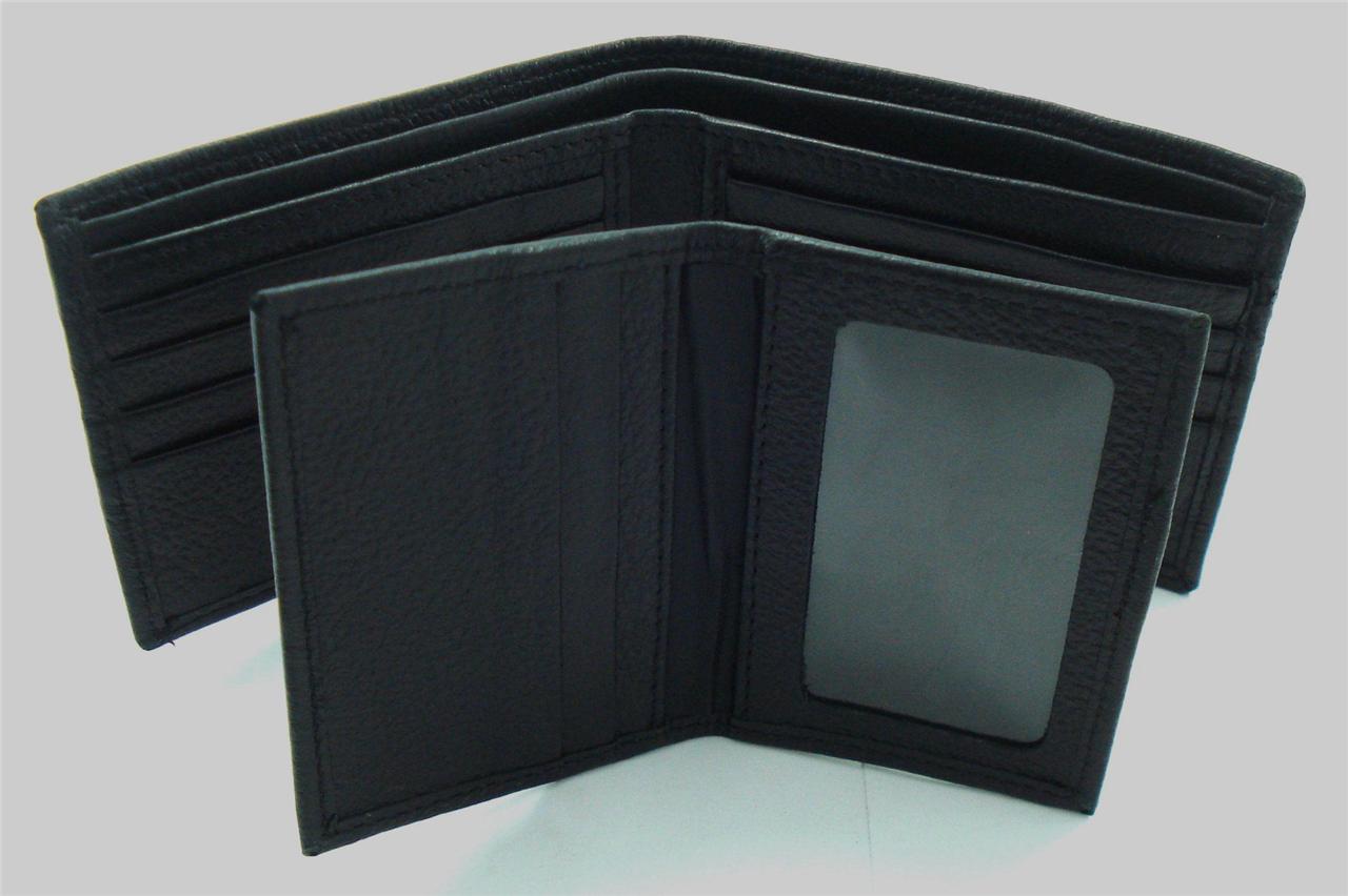 Mens Genuine Leather Wallet Trifold Bifold Coin Pocket Slim wallet ID