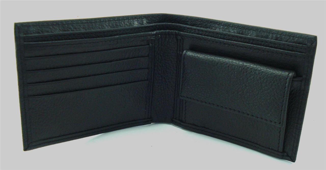 thumbnail image 2 of Leather Bifold Wallet With Nylon Interior And Coin Pocket - Black 2 of 14