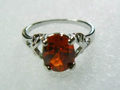 Ladies Silver Ring w/7.9mm Ruby Red CUBIC ZIRCONIA Sz7