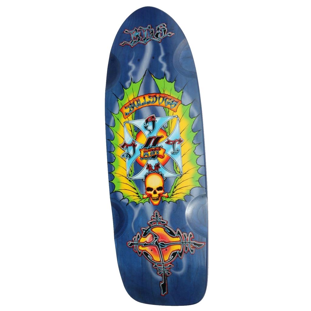 BULLDOG SKATES BDS SKULL CROSSBONES SKATEBOARD DECK BLUE SMOKE BLUE