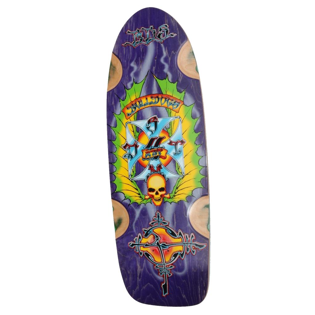 BULLDOG SKATES BDS SKULL CROSSBONES SKATEBOARD DECK PURPLE STAIN SMOKE