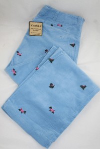 Khakis Corduroy Pants Blue dogs embroidered Jeans 10