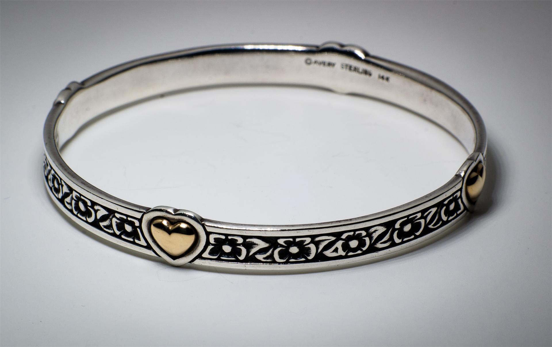 JAMES AVERY HEART OF GOLD STERLING SILVER & GOLD BANGLE BRACELET