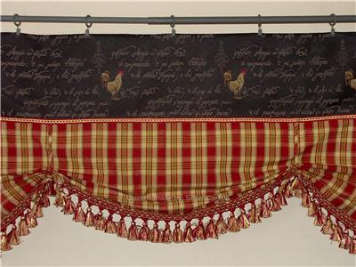 French Country Roosters Balloon Shade Valance Curtains
