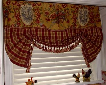 French Country Valance Balloon Shade Curtain Red Gold
