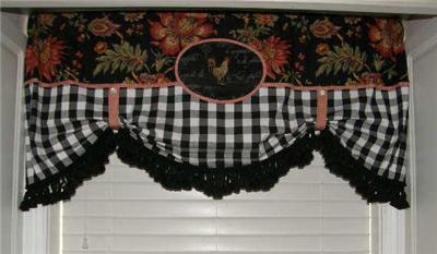 Valance French Country Rooster Curtain Balloon Red Black