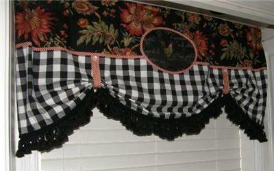 Valance French Country Rooster Curtain Balloon Red Black