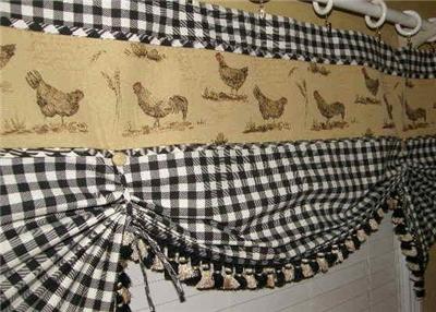 French Country Balloon Tie Up Valance Curtains Rooster Hen