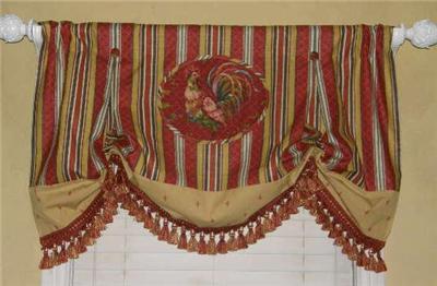 Custom Balloon Valance Waverly Fabric Toile Stripe Rooster