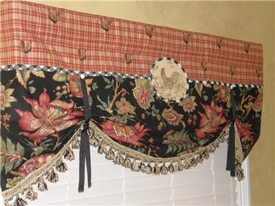 French Country Waverly Rooster Red Plaid Black Jacobean