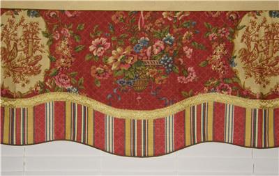 French Country Valance Curtain Waverly Floral Toile Stripe