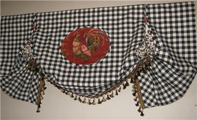 Custom Valance French Country Waverly Red Rooster Black