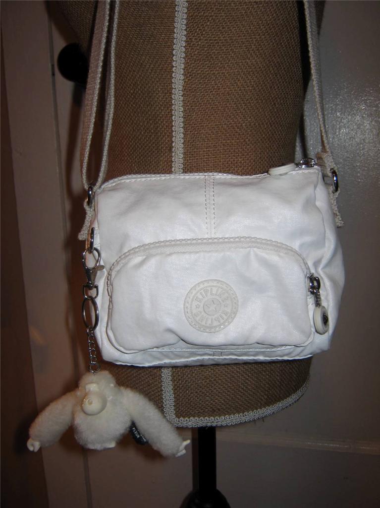 KIPLING WHITE SMALL CROSS BODY MONKEY NYLON BAG PURSE TOTE HANDBAG | eBay